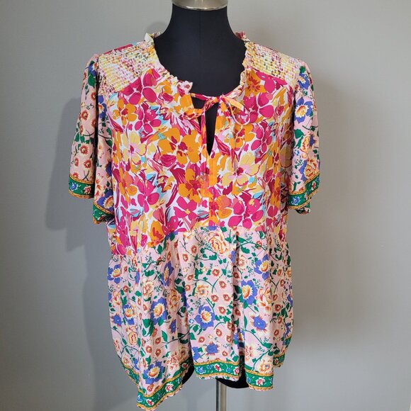 Umgee Boho Bright Floral Multicolor Blouse - Picture 9 of 9